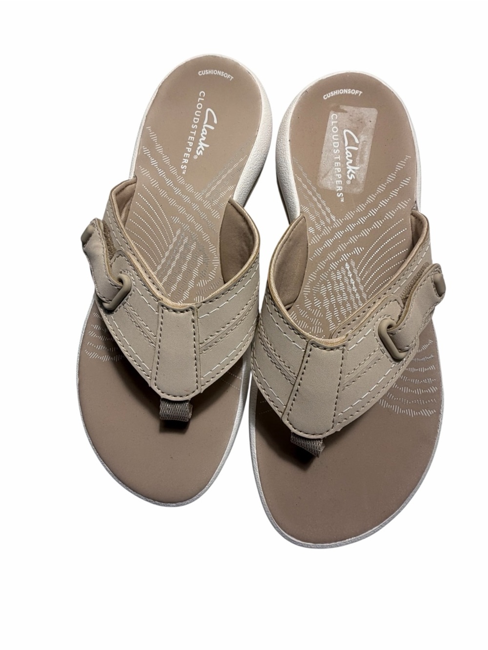 Clarks Cloudsteppers Women's Breeze Beige Comfort Flip Flop Sandals Sz 6